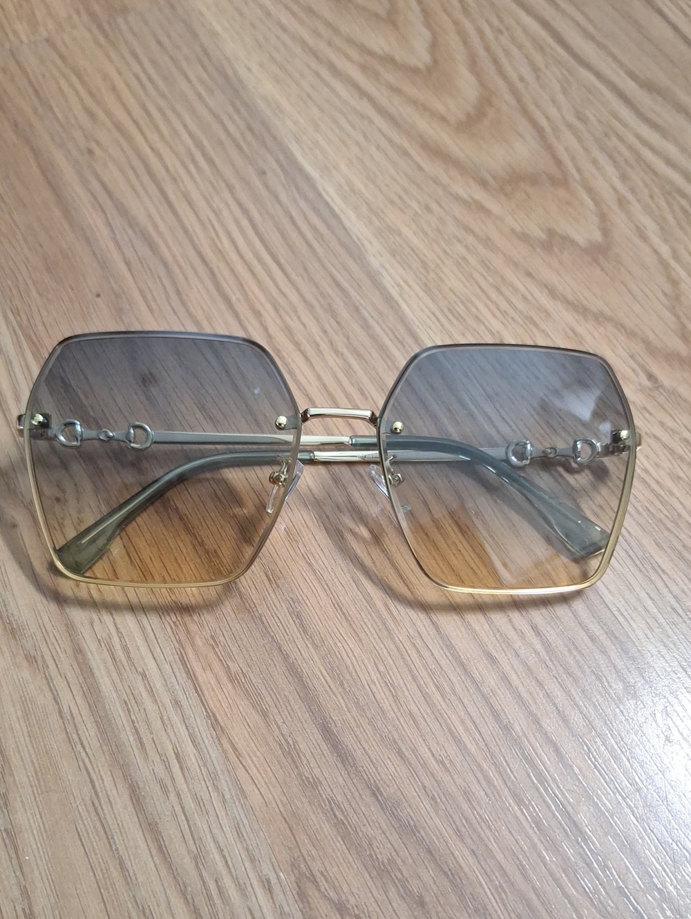 Women's Gold Metal Sunglasses with Green-to-Tan Gradient Lenses